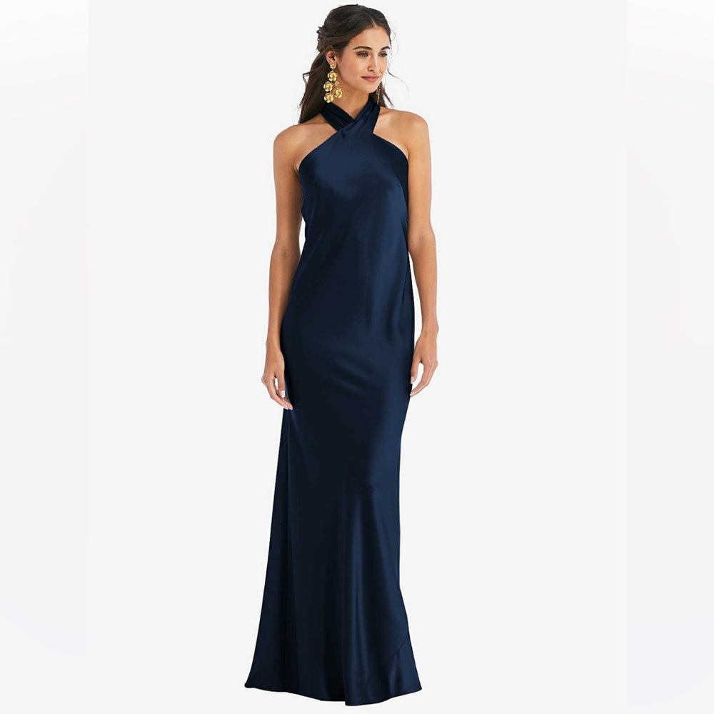 Custom Navy Imogen Dessy Halter Gown